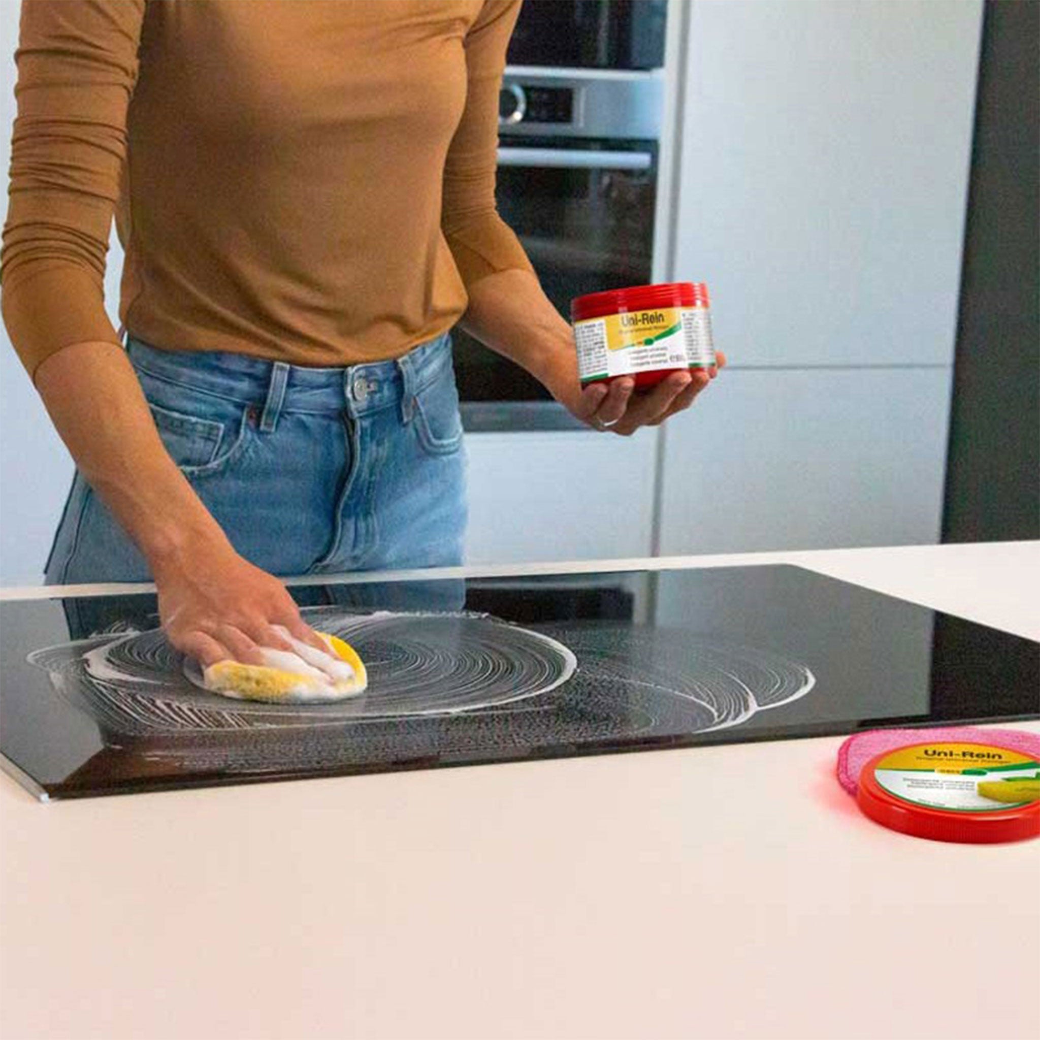 Obenland Uni-Rein – öko Putzstein mit 2 Schwämmen – Vielseitiger Universalreiniger für alle Oberflächen in Küche, Bad, WC und Armaturen, Fenster, Sneaker, Ceranfeld - 700g